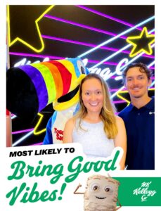Cassandra Hum and Cameron Irvine of Tibersoft pose at the WK Kellogg Co. photo booth at SNA ANC 2026